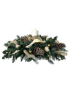 Centro de Mesa Navideño Alargado Blanco con 1 Vela 60cm - Follajes Preservados, Galatea y Abanicos