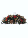Centro de Mesa Navideño Alargado con 1 Vela 60cm - Follajes Preservados, Achillea y Vara Coco