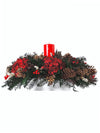Centro de Mesa Navideño Alargado con 1 Vela 60cm - Follajes Preservados, Berries y Hortensias