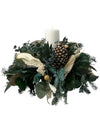 Centro de Mesa Navideño Redondo Blanco con 1 Vela 40cm - Follajes Preservados, Galatea y Abanicos