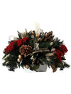 Centro de Mesa Navideño Redondo con 1 Vela 40cm - Follajes Preservados, Achillea y Vara Coco