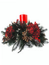 Centro de Mesa Navideño Redondo con 1 Vela 40cm - Follajes Preservados, Berries y Hortensias