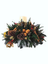 Centro de Mesa Navideño Redondo con 1 Vela 40cm - Follajes Preservados, Vaina de Loto y Naranjas