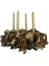 Corona Navideña Adviento Dorada con Velas 50cm - Follajes Preservados, Alcachofas y Atados