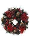 Corona Navideña Colgar para Puerta 50cm - Follajes Preservados, Berries y Hortensias