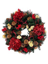 Corona Navideña Colgar Roja para Puerta 50cm - Follajes Preservados, Berries y Hortensias